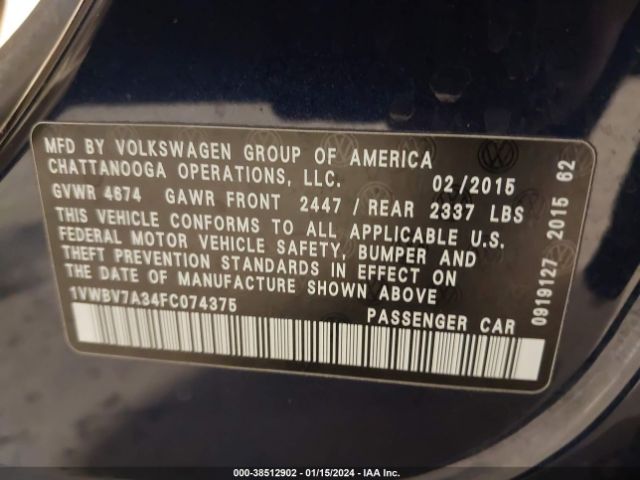 Photo 8 VIN: 1VWBV7A34FC074375 - VOLKSWAGEN PASSAT 