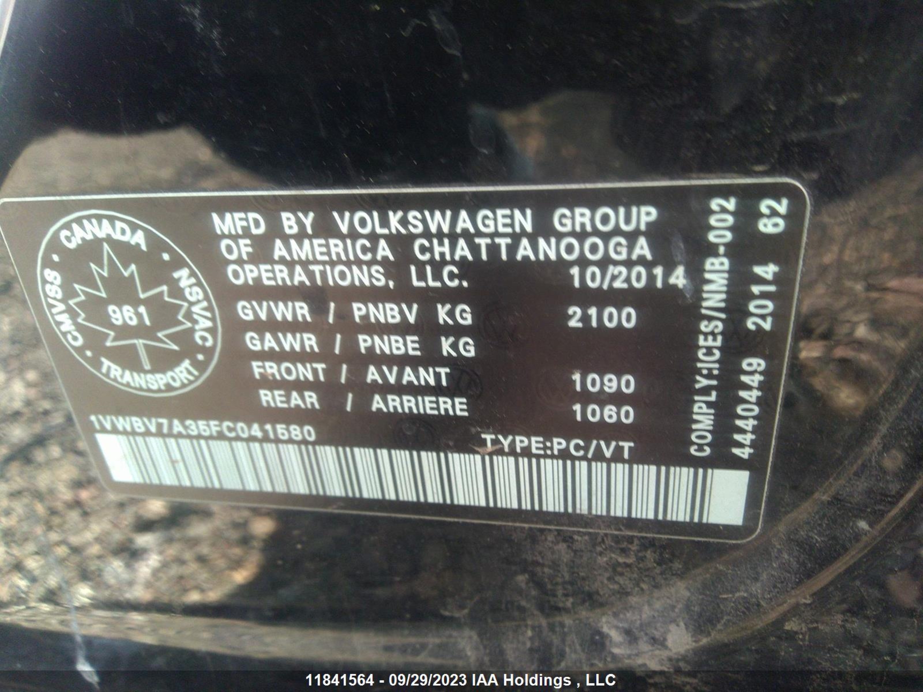 Photo 8 VIN: 1VWBV7A35FC041580 - VOLKSWAGEN PASSAT 