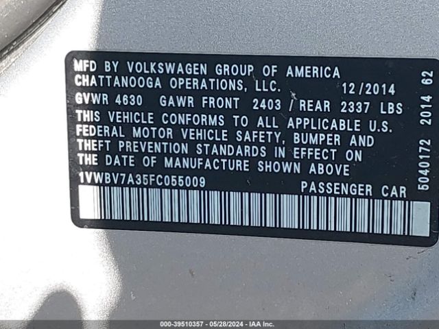 Photo 8 VIN: 1VWBV7A35FC055009 - VOLKSWAGEN PASSAT 