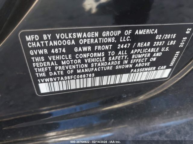 Photo 8 VIN: 1VWBV7A35FC068763 - VOLKSWAGEN PASSAT 