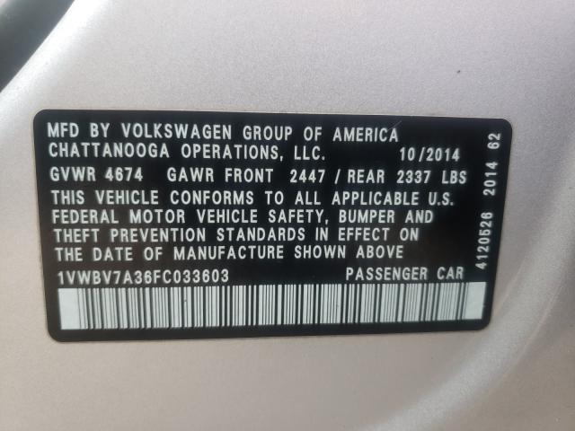 Photo 9 VIN: 1VWBV7A36FC033603 - VOLKSWAGEN PASSAT 