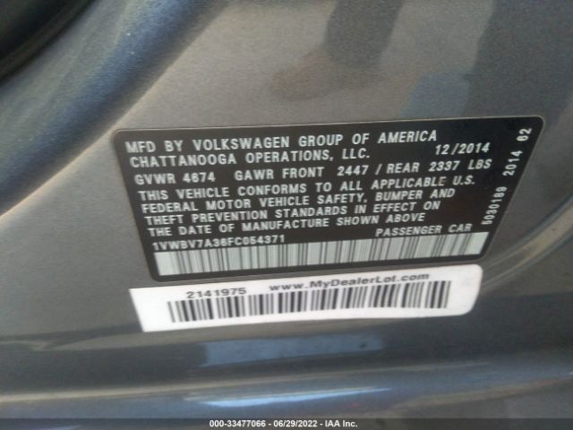 Photo 8 VIN: 1VWBV7A36FC054371 - VOLKSWAGEN PASSAT 