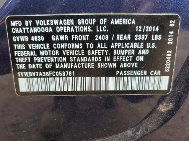 Photo 11 VIN: 1VWBV7A36FC058761 - VOLKSWAGEN PASSAT 