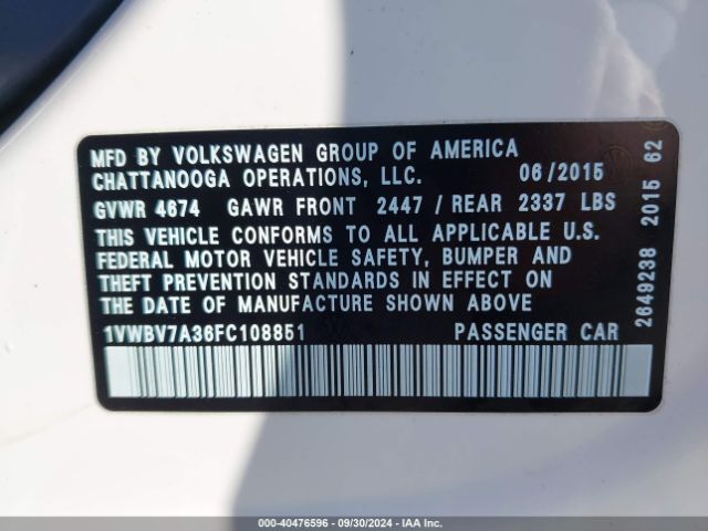 Photo 8 VIN: 1VWBV7A36FT108851 - VOLKSWAGEN PASSAT 