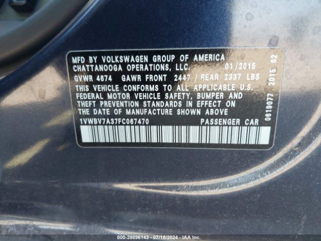 Photo 8 VIN: 1VWBV7A37FC067470 - VOLKSWAGEN PASSAT 