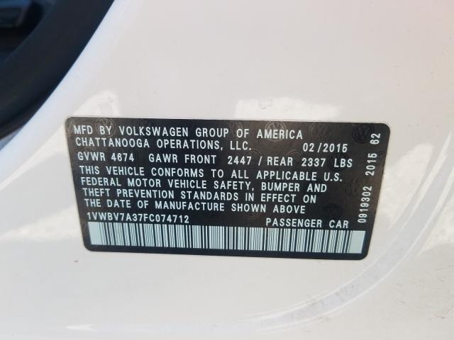 Photo 9 VIN: 1VWBV7A37FC074712 - VOLKSWAGEN PASSAT 