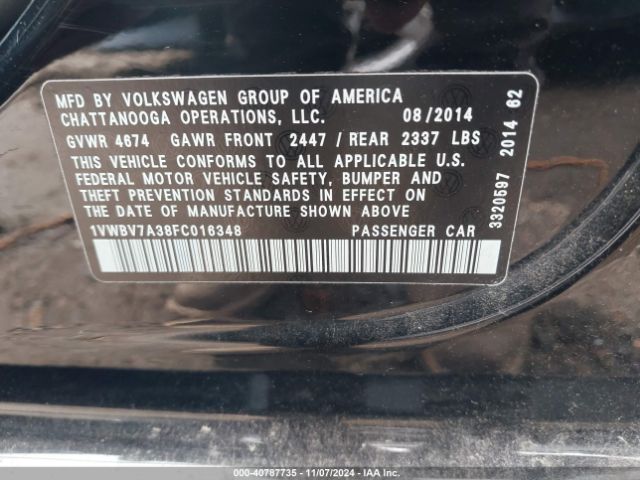 Photo 8 VIN: 1VWBV7A38FC016348 - VOLKSWAGEN PASSAT 