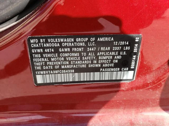 Photo 11 VIN: 1VWBV7A38FC054338 - VOLKSWAGEN PASSAT 