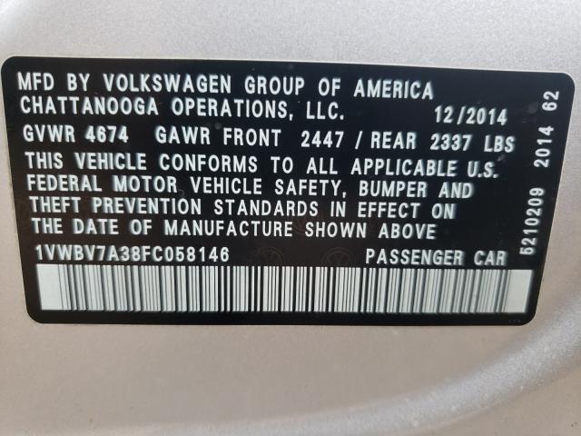 Photo 9 VIN: 1VWBV7A38FC058146 - VOLKSWAGEN PASSAT 