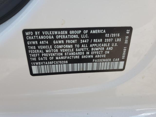 Photo 11 VIN: 1VWBV7A38FC075206 - VOLKSWAGEN PASSAT SE 