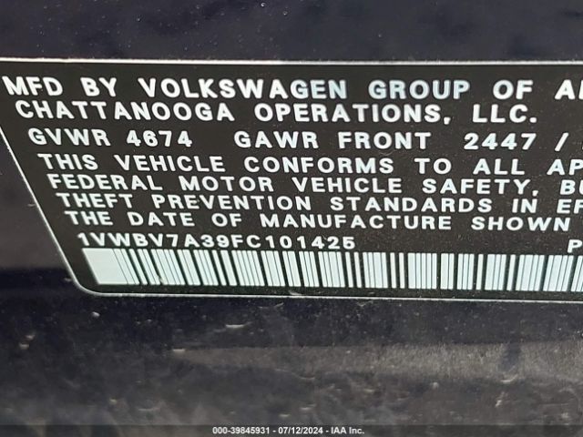 Photo 8 VIN: 1VWBV7A39FC101425 - VOLKSWAGEN PASSAT 