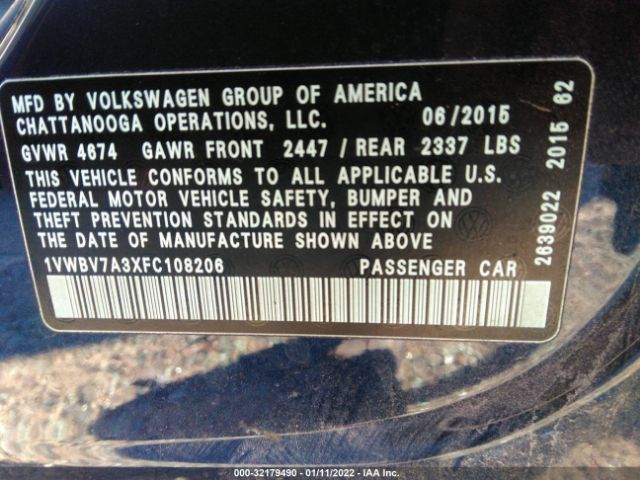 Photo 8 VIN: 1VWBV7A3XFC108206 - VOLKSWAGEN PASSAT 