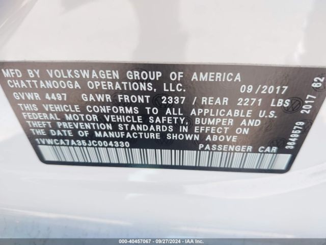 Photo 8 VIN: 1VWCA7A35JC004330 - VOLKSWAGEN PASSAT 