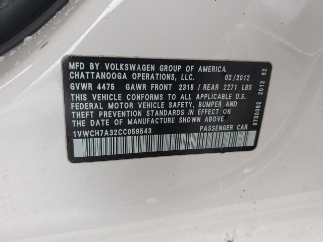 Photo 12 VIN: 1VWCH7A32CC059543 - VOLKSWAGEN PASSAT 