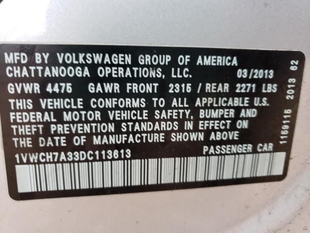 Photo 9 VIN: 1VWCH7A33DC113613 - VOLKSWAGEN PASSAT 