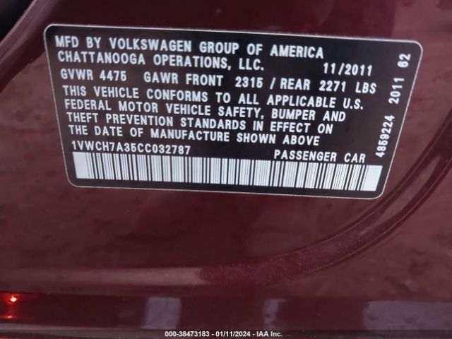 Photo 8 VIN: 1VWCH7A35CC032787 - VOLKSWAGEN PASSAT 