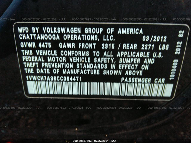 Photo 8 VIN: 1VWCH7A36CC064471 - VOLKSWAGEN PASSAT 