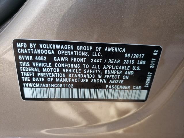 Photo 9 VIN: 1VWCM7A31HC081102 - VOLKSWAGEN PASSAT 