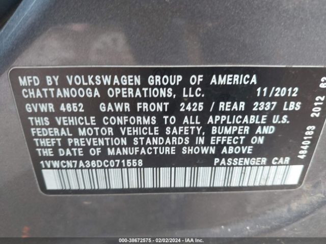 Photo 8 VIN: 1VWCM7A32DC071558 - VOLKSWAGEN PASSAT 