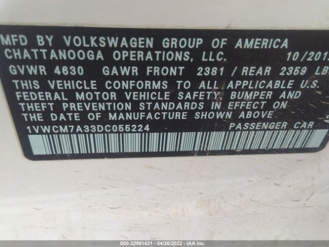 Photo 8 VIN: 1VWCM7A33DC055224 - VOLKSWAGEN PASSAT 