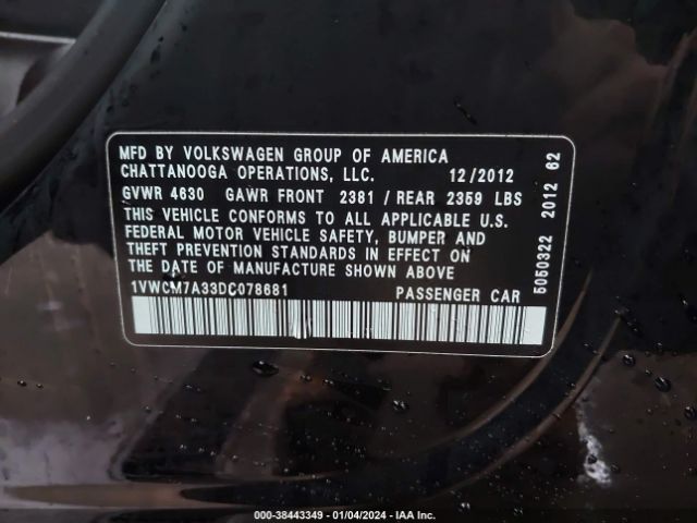 Photo 8 VIN: 1VWCM7A33DC078681 - VOLKSWAGEN PASSAT 