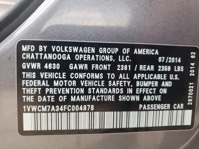 Photo 9 VIN: 1VWCM7A34FC004978 - VOLKSWAGEN PASSAT 