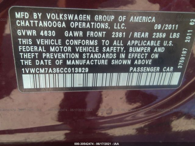 Photo 8 VIN: 1VWCM7A35CC013829 - VOLKSWAGEN PASSAT 