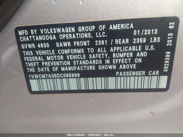 Photo 8 VIN: 1VWCM7A35DC095966 - VOLKSWAGEN PASSAT 