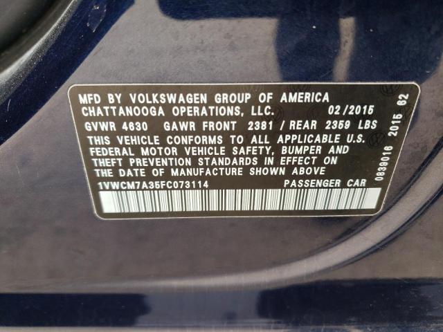 Photo 11 VIN: 1VWCM7A35FC073114 - VOLKSWAGEN PASSAT 