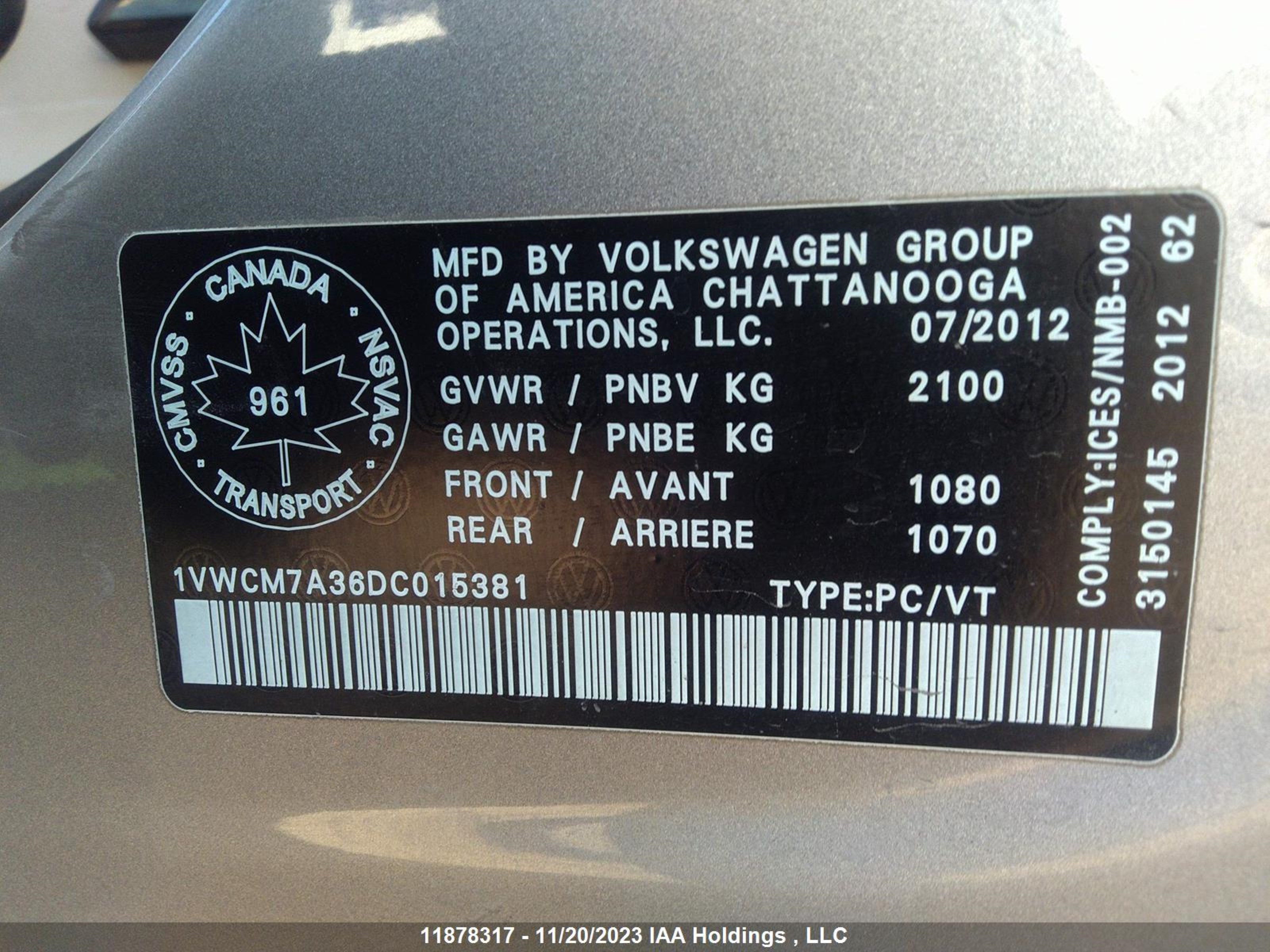 Photo 8 VIN: 1VWCM7A36DC015381 - VOLKSWAGEN PASSAT 