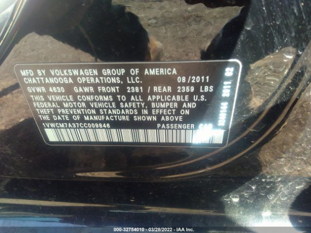 Photo 8 VIN: 1VWCM7A37CC009846 - VOLKSWAGEN PASSAT 