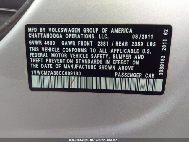 Photo 8 VIN: 1VWCM7A38CC009130 - VOLKSWAGEN PASSAT 