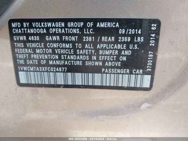 Photo 8 VIN: 1VWCM7A3XFC024877 - VOLKSWAGEN PASSAT 