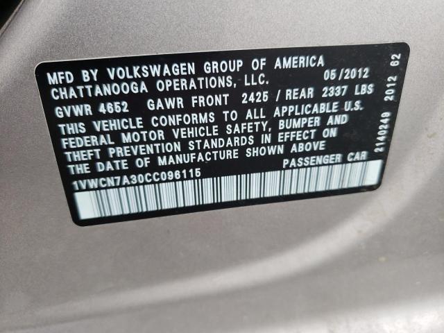 Photo 11 VIN: 1VWCN7A30CC096115 - VOLKSWAGEN PASSAT SEL 