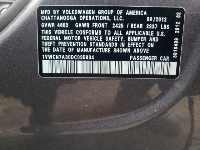 Photo 9 VIN: 1VWCN7A30DC035834 - VOLKSWAGEN PASSAT SEL 