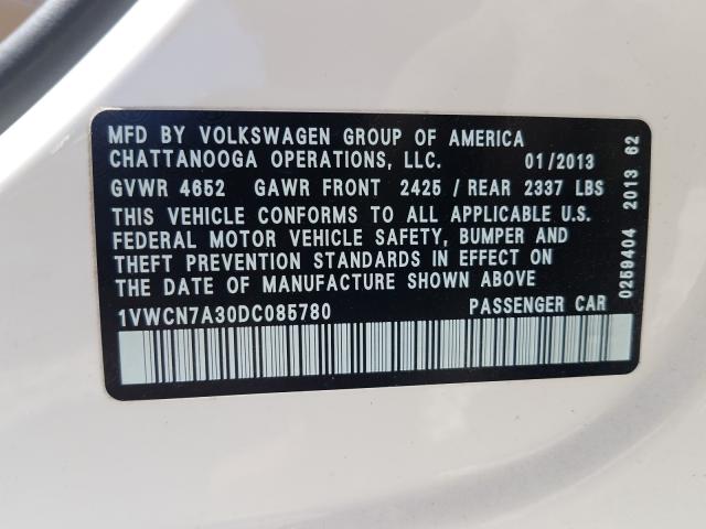 Photo 9 VIN: 1VWCN7A30DC085780 - VOLKSWAGEN PASSAT 