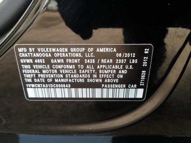 Photo 9 VIN: 1VWCN7A31DC000543 - VOLKSWAGEN PASSAT 