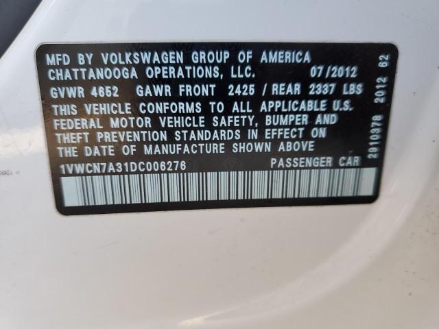 Photo 11 VIN: 1VWCN7A31DC006276 - VOLKSWAGEN PASSAT SEL 