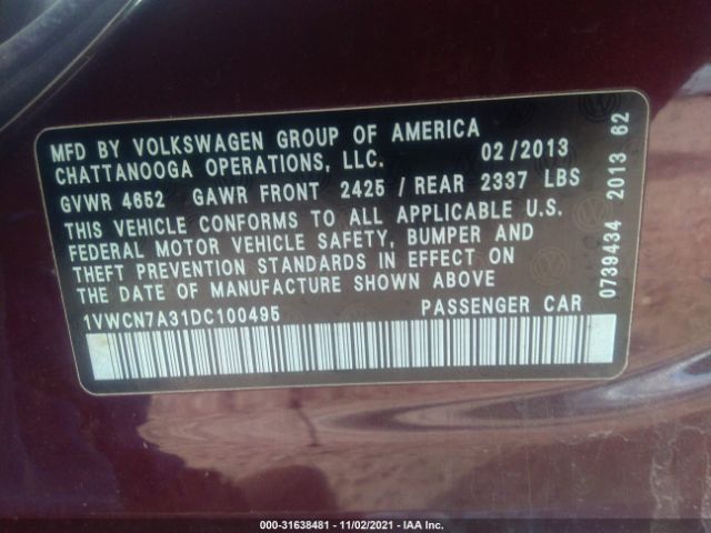 Photo 8 VIN: 1VWCN7A31DC100495 - VOLKSWAGEN PASSAT 