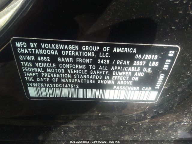 Photo 8 VIN: 1VWCN7A31DC147512 - VOLKSWAGEN PASSAT 