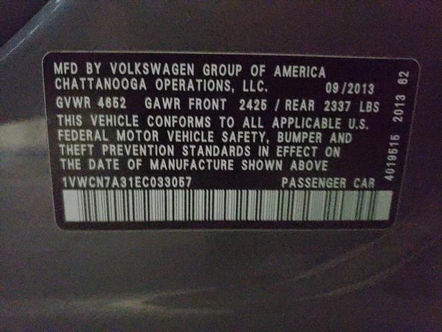 Photo 11 VIN: 1VWCN7A31EC033057 - VOLKSWAGEN PASSAT 