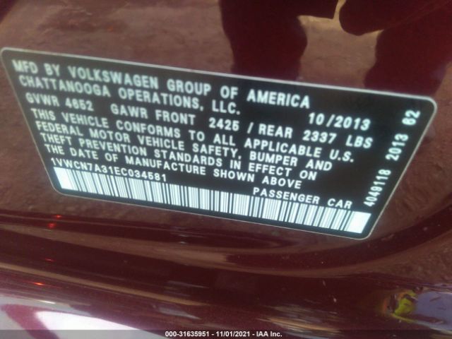 Photo 8 VIN: 1VWCN7A31EC034581 - VOLKSWAGEN PASSAT 