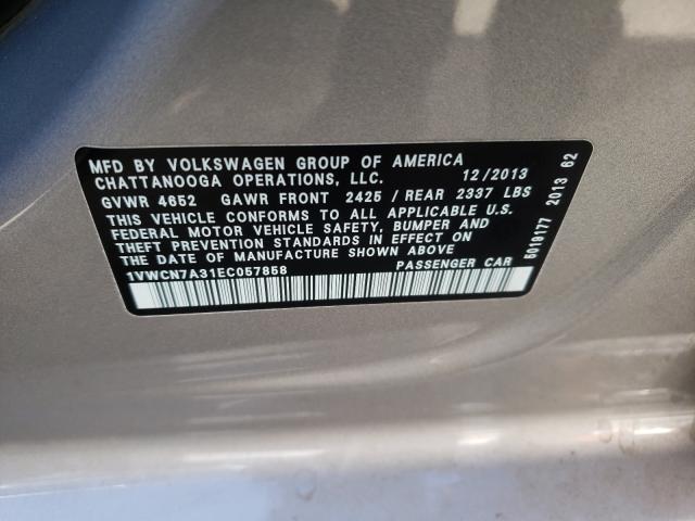 Photo 9 VIN: 1VWCN7A31EC057858 - VOLKSWAGEN PASSAT SEL 