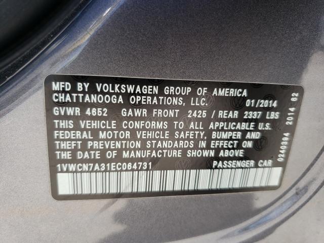 Photo 9 VIN: 1VWCN7A31EC064731 - VOLKSWAGEN PASSAT 