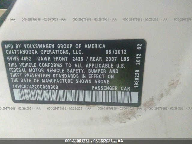 Photo 8 VIN: 1VWCN7A32CC089909 - VOLKSWAGEN PASSAT 