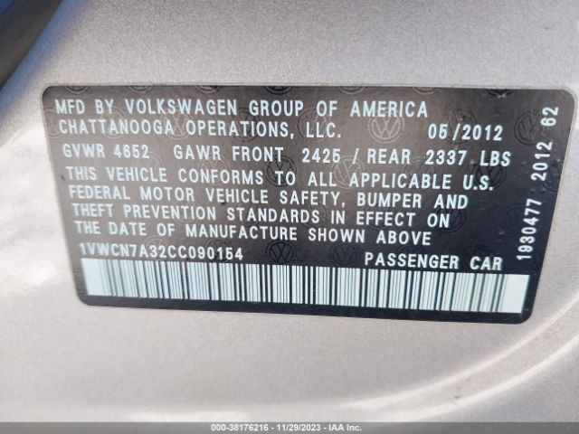 Photo 8 VIN: 1VWCN7A32CC090154 - VOLKSWAGEN PASSAT 