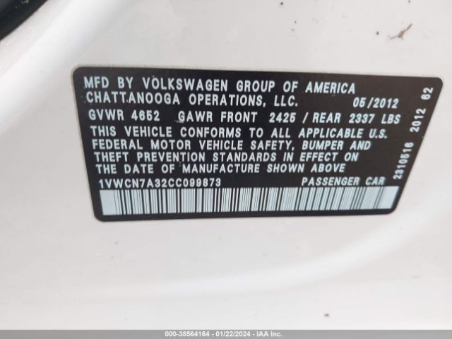 Photo 8 VIN: 1VWCN7A32CC099873 - VOLKSWAGEN PASSAT 