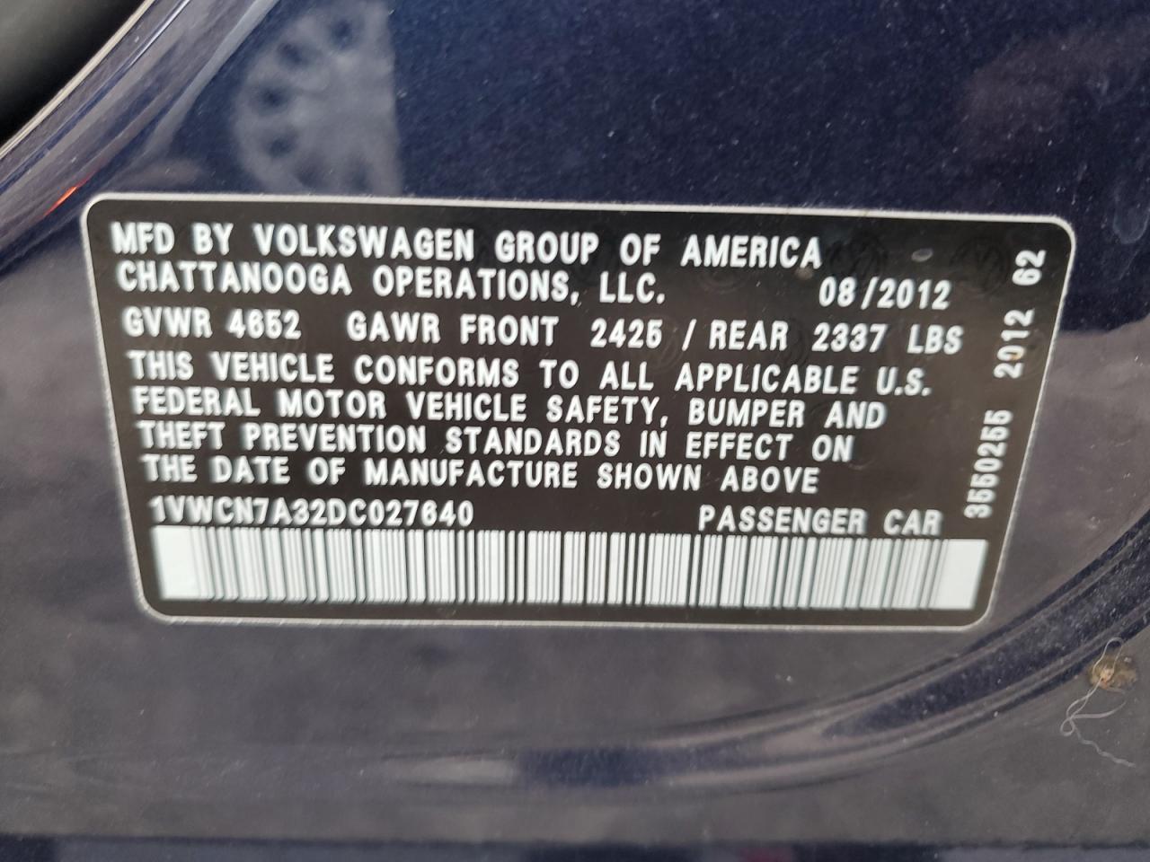 Photo 11 VIN: 1VWCN7A32DC027640 - VOLKSWAGEN PASSAT 