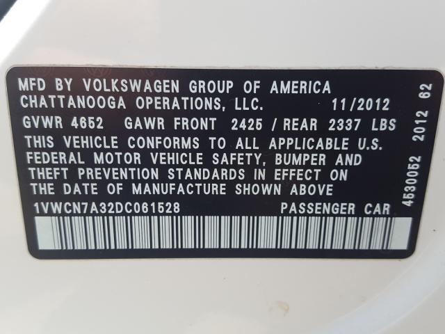 Photo 9 VIN: 1VWCN7A32DC061528 - VOLKSWAGEN PASSAT SEL 