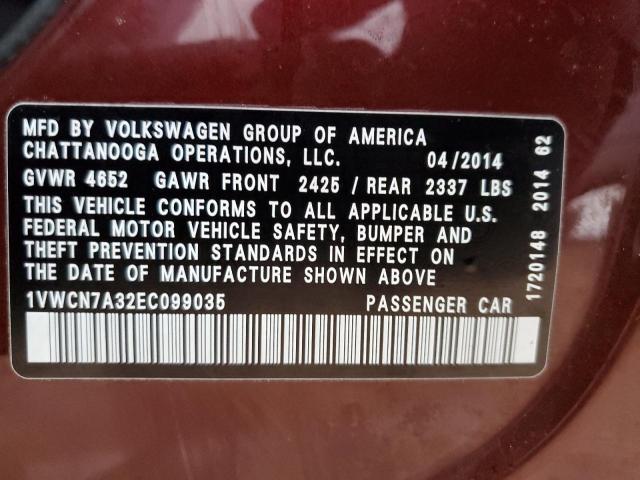 Photo 12 VIN: 1VWCN7A32EC099035 - VOLKSWAGEN PASSAT 